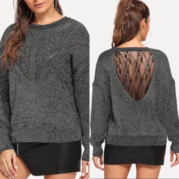 amourOC Sweaters - Knitted Lace Sweater Gray Black